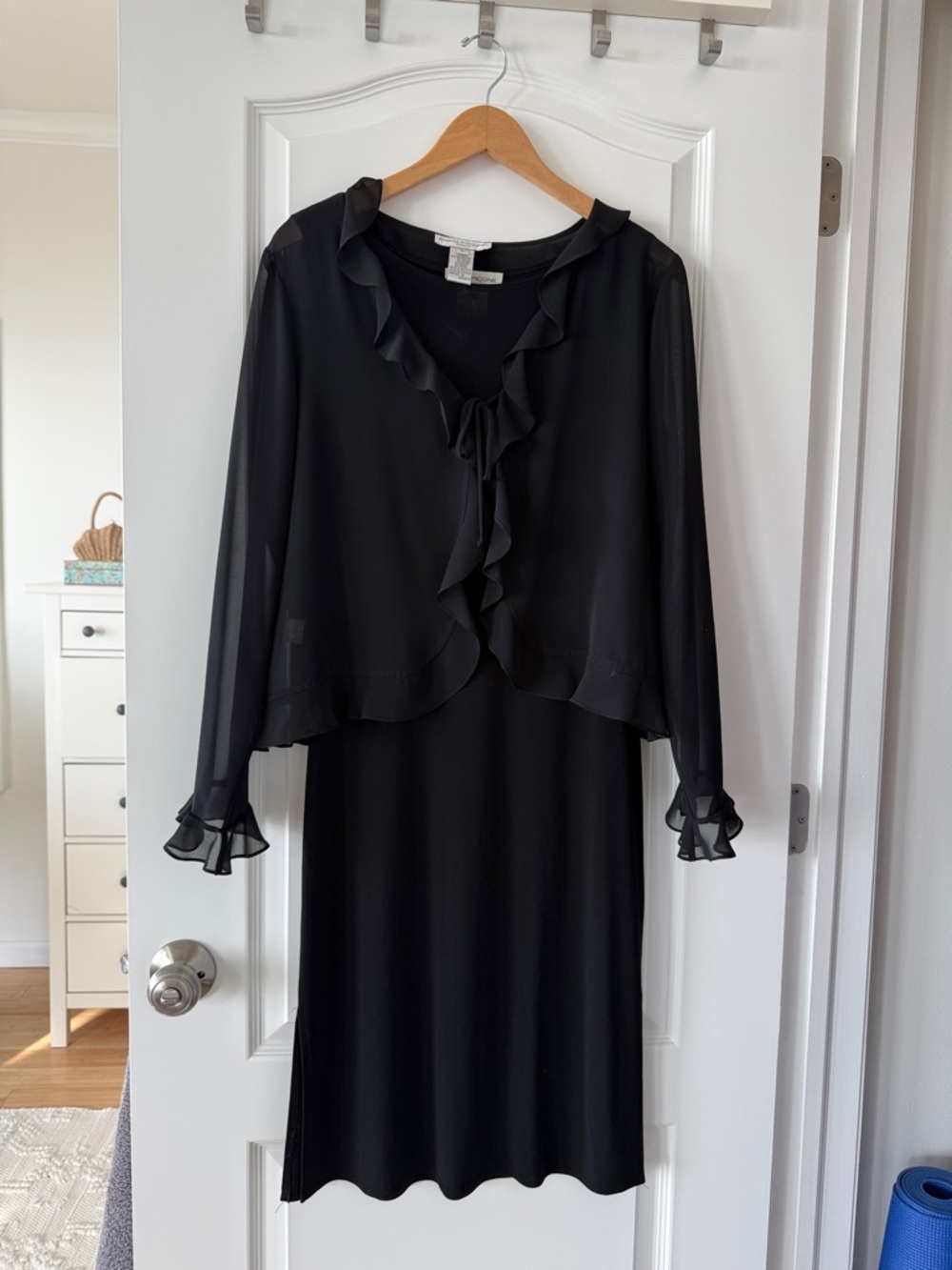 Evan Picone Black Ruffle-Trim Long Sleeve shrug + Dress